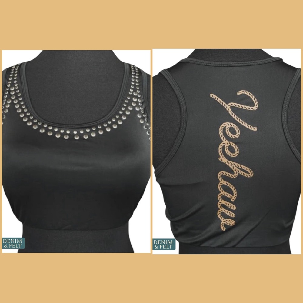 NEW Two Fly Cabo Cowboy Studded Western Swim Top Yeehaw Back Black Brown Large